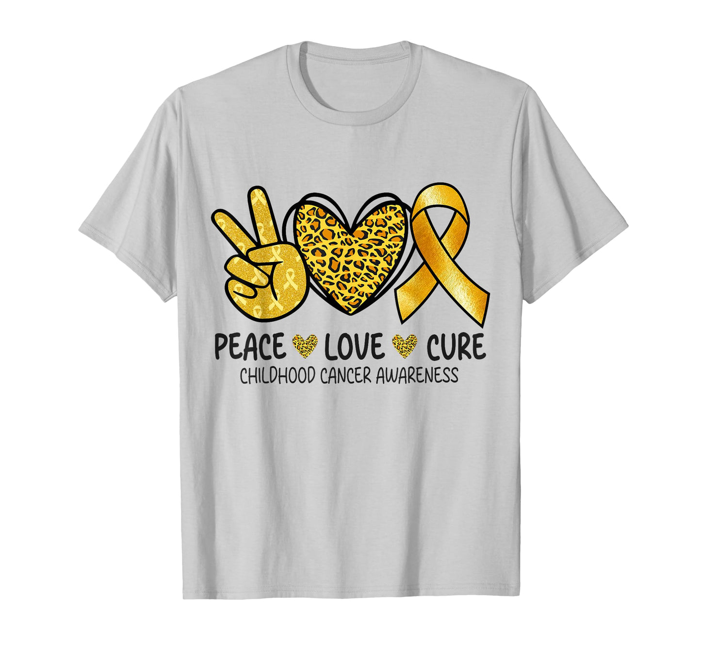 Peace Love Cure Childhood Cancer Awareness Gold Ribbon T-Shirt