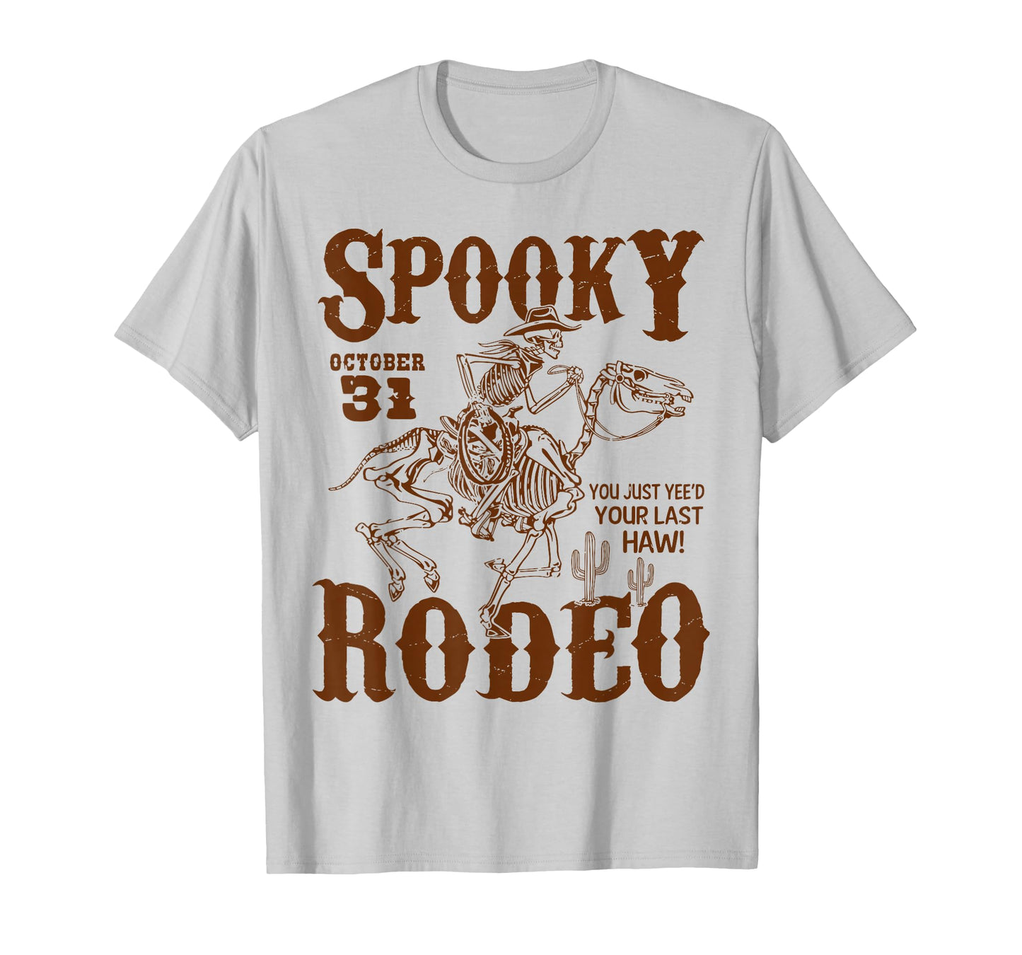 Retro October 31 Rodeo Western Skeleton Spooky Season Cowboy T-Shirt