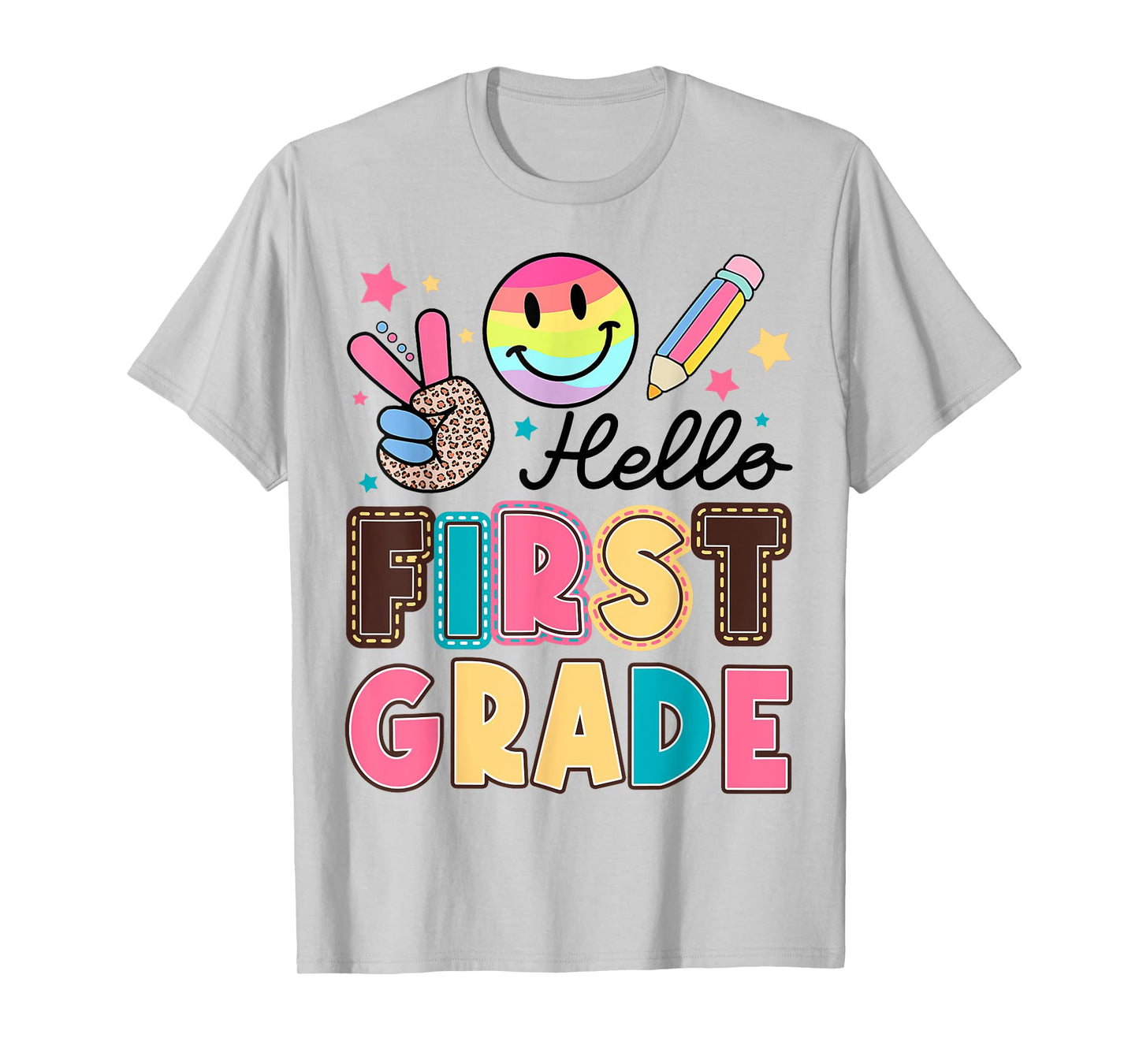 Hello First Grade Smile Face 1st Day Of School Teachers Kids T-Shirt