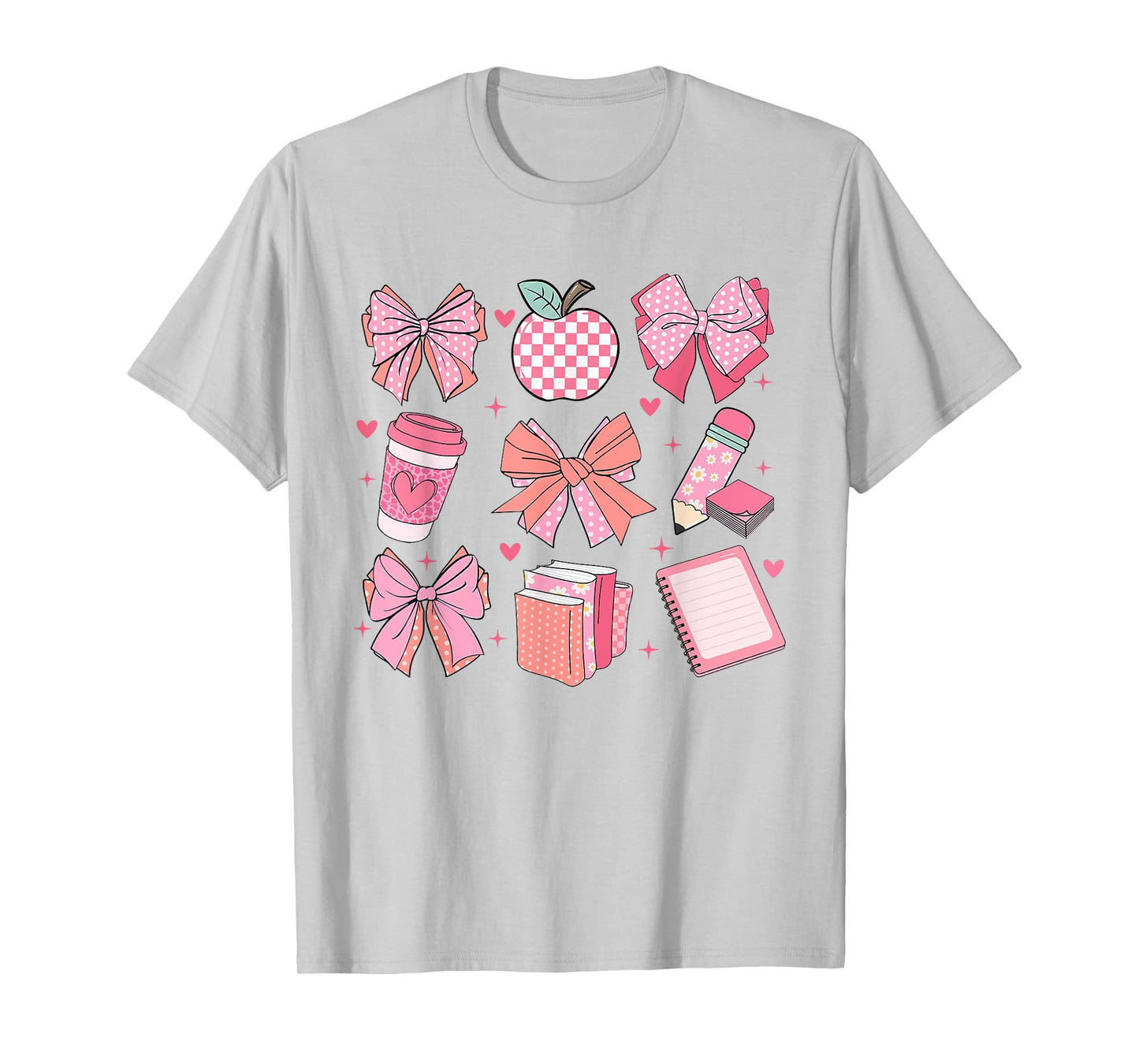 Women Coquette Pink Bow Ribbons Apple Teacher Appreciation T-Shirt