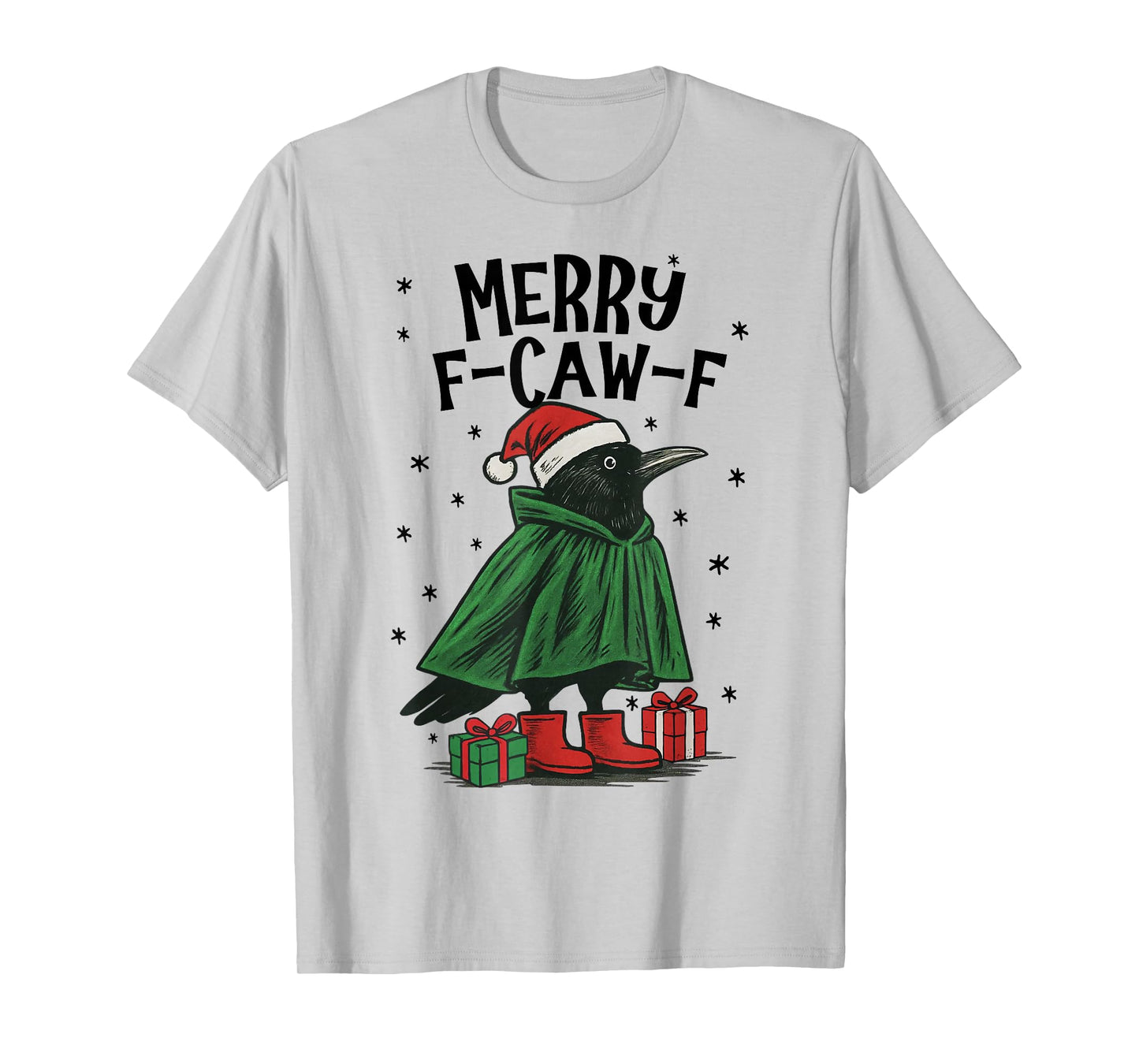 Merry F-Caw-F Funny Christmas Black Crow Merry Xmas F-Caw-F T-Shirt