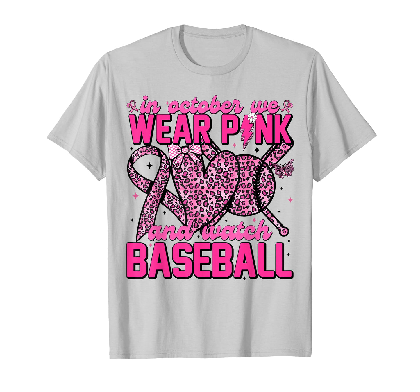 in October We Wear Pink Ribbon Baseball Breast Cancer Women T-Shirt