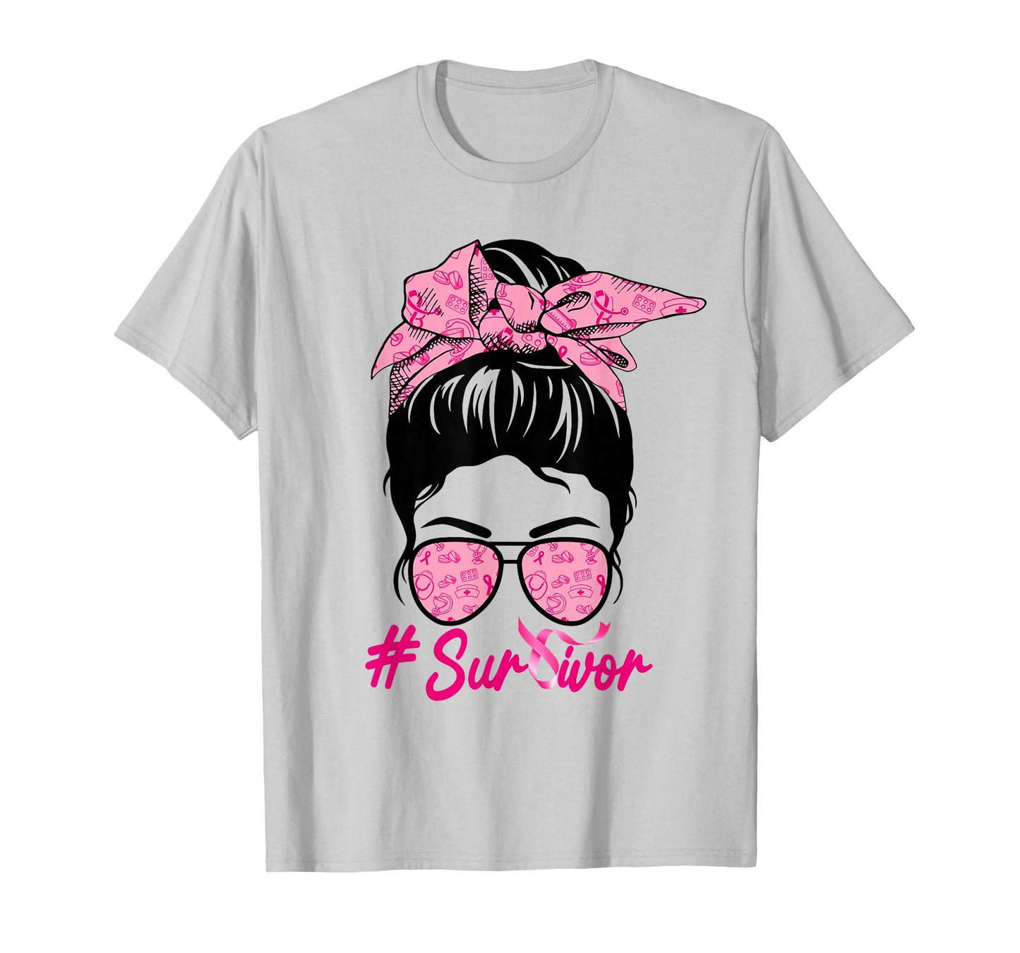 Survivor Messy Bun Pink Breast Cancer Awareness T-Shirt