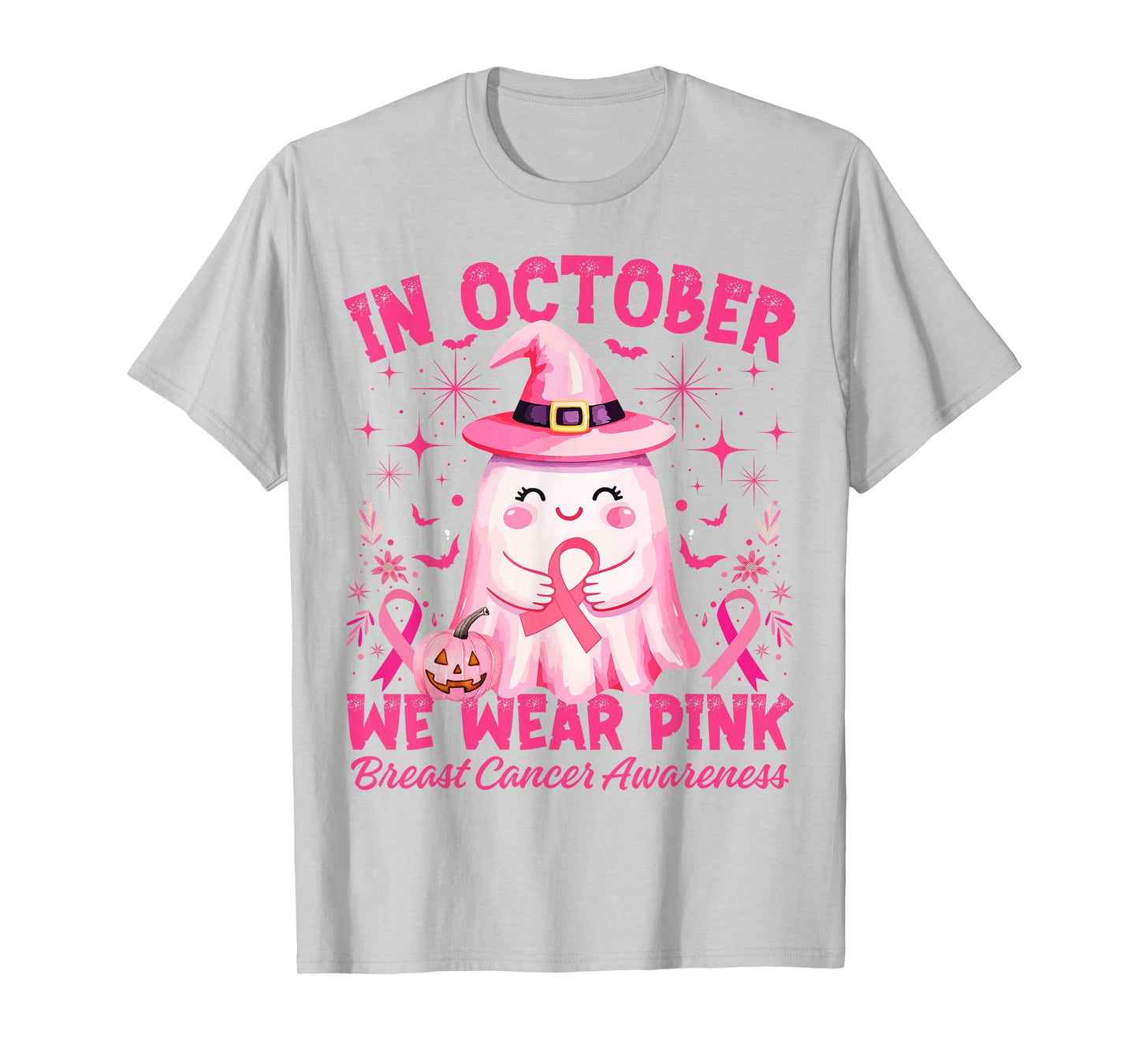 Breast Cancer Women in October We Wear Pink Halloween Ghost T-Shirt