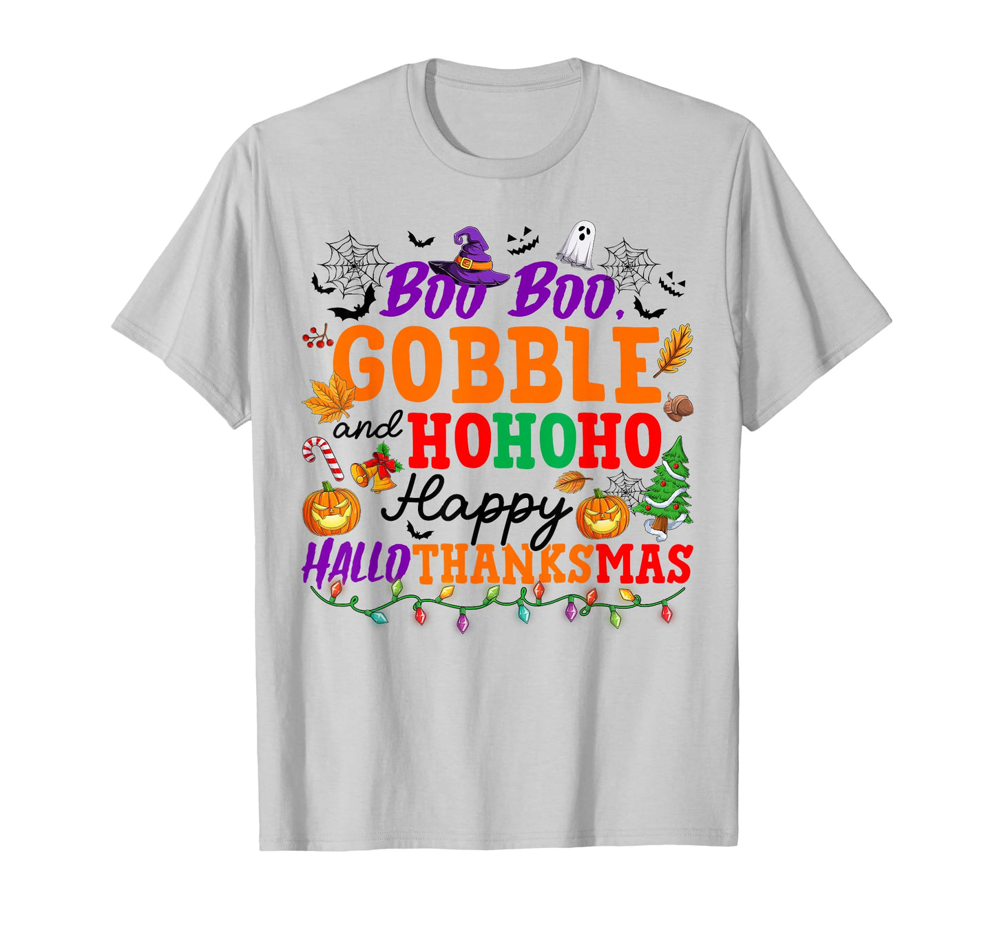 Funny Boo Boo Gobble and HoHoHo Happy Hallothanksmas Kids T-Shirt