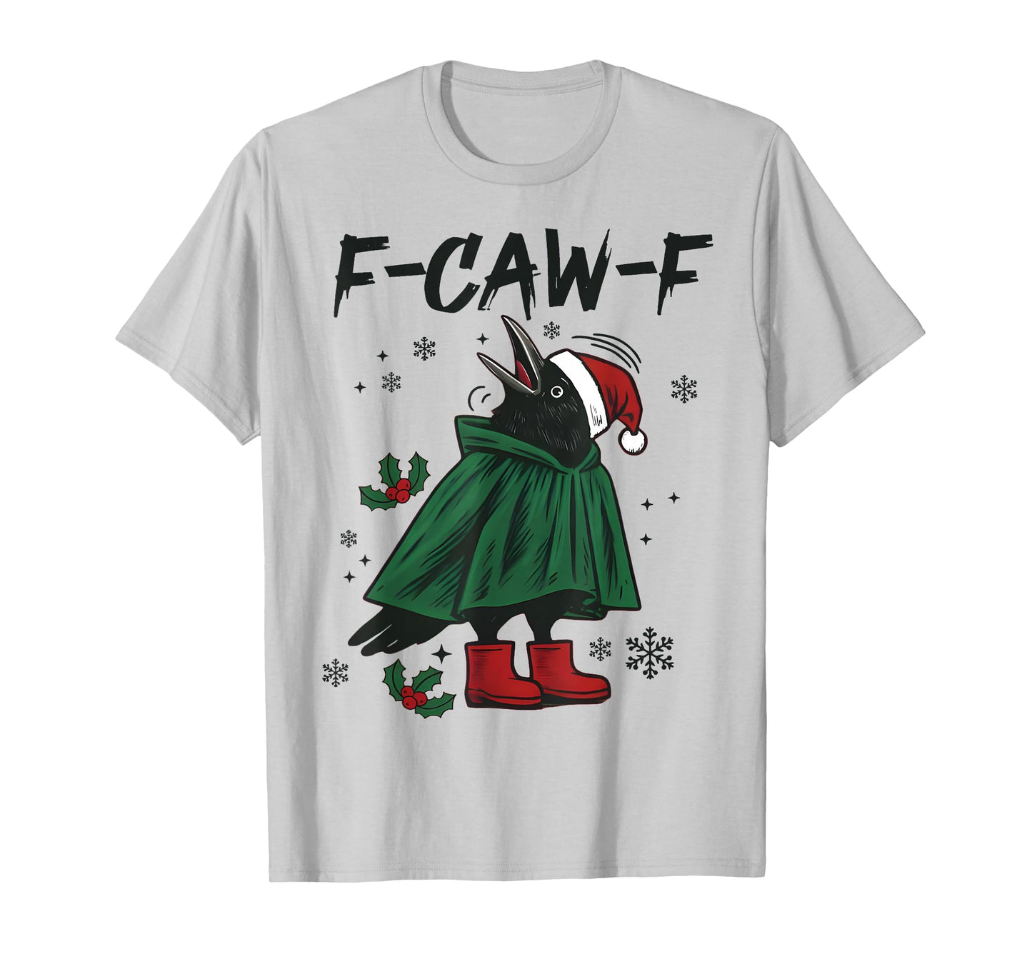 Funny Crow Lights Santa Christmas Merry F-Caw-F Christmas T-Shirt