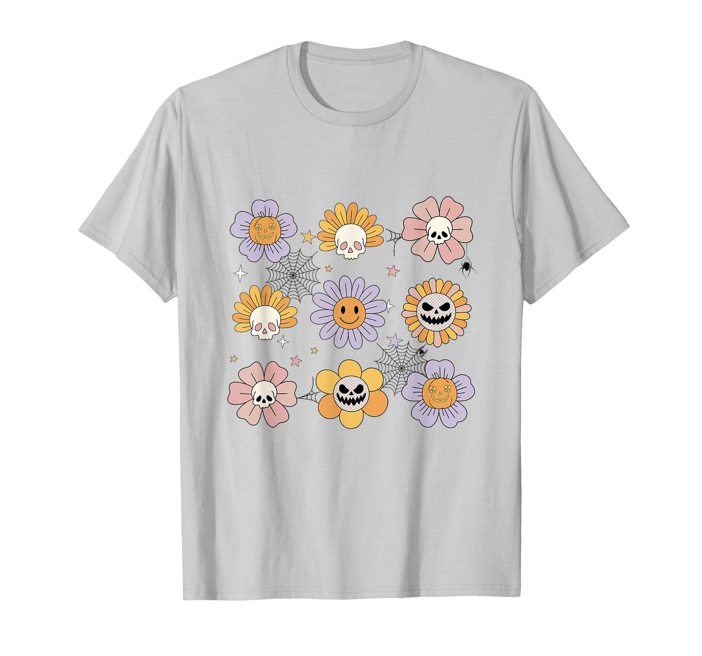 Retro Halloween Daisy Flowers Skull Pumpkin Costume Outfits T-Shirt