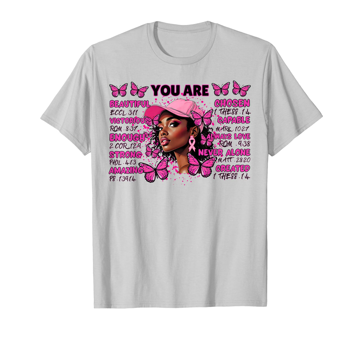 African American Women Breast Cancer Awareness Butterflies T-Shirt