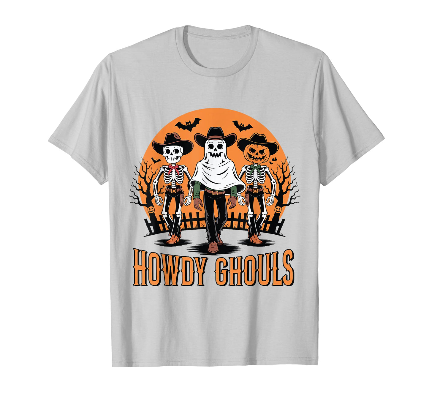 Retro Howdy Ghouls Skeleton Cowboy Western Rodeo Halloween T-Shirt