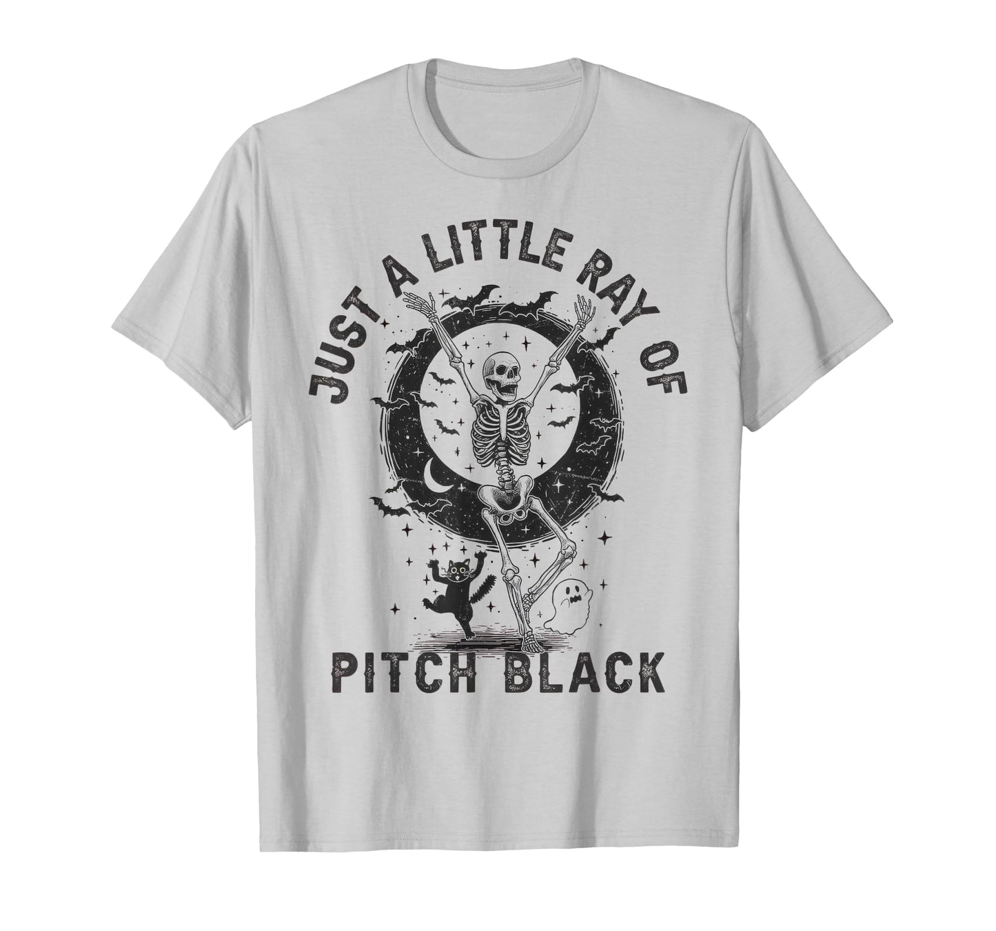 Little Ray of Pitch Black Halloween Funny Skeleton Bats Cat T-Shirt