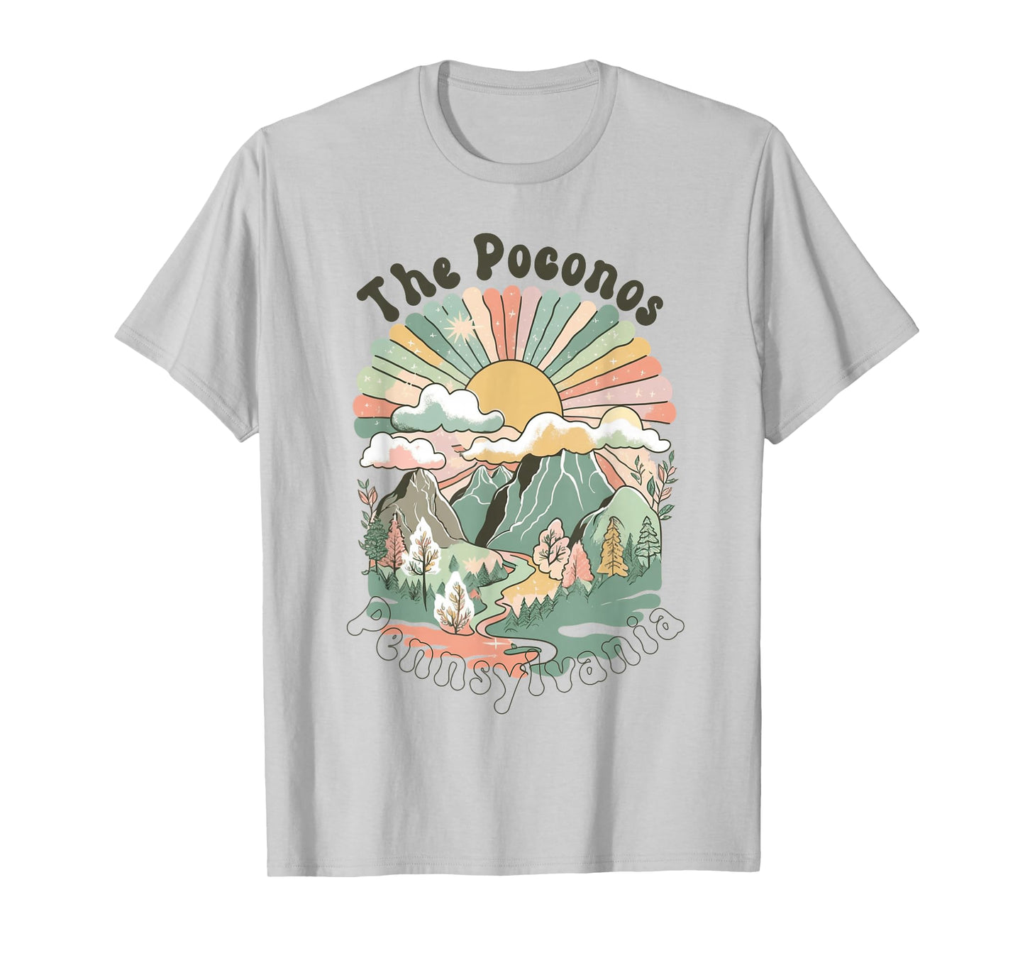 Vintage The Poconos Pennsylvania Mountains Hiking Sunset T-Shirt