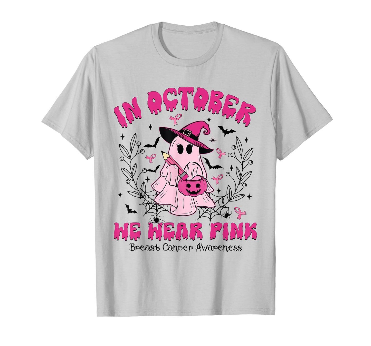 Teacher Boo Ghost In October We Wear Pink Breast Cancer T-Shirt