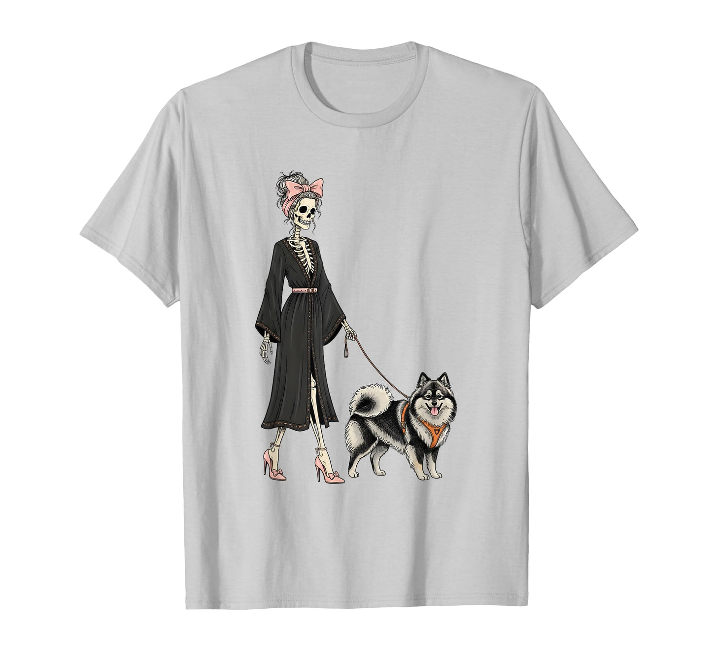 Skeleton Finnish Lapphund Dog Walking Halloween Women T-Shirt