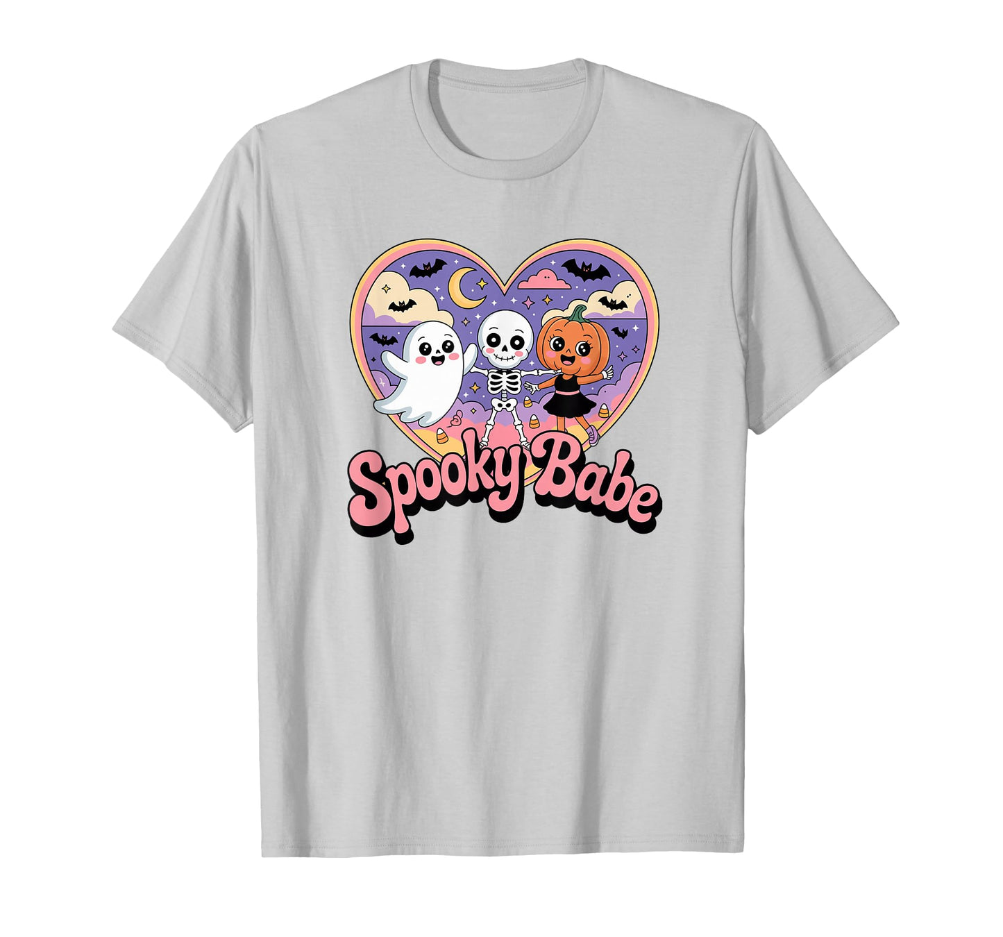 Retro Groovy Spooky Babe Cute Halloween Crew T-Shirt