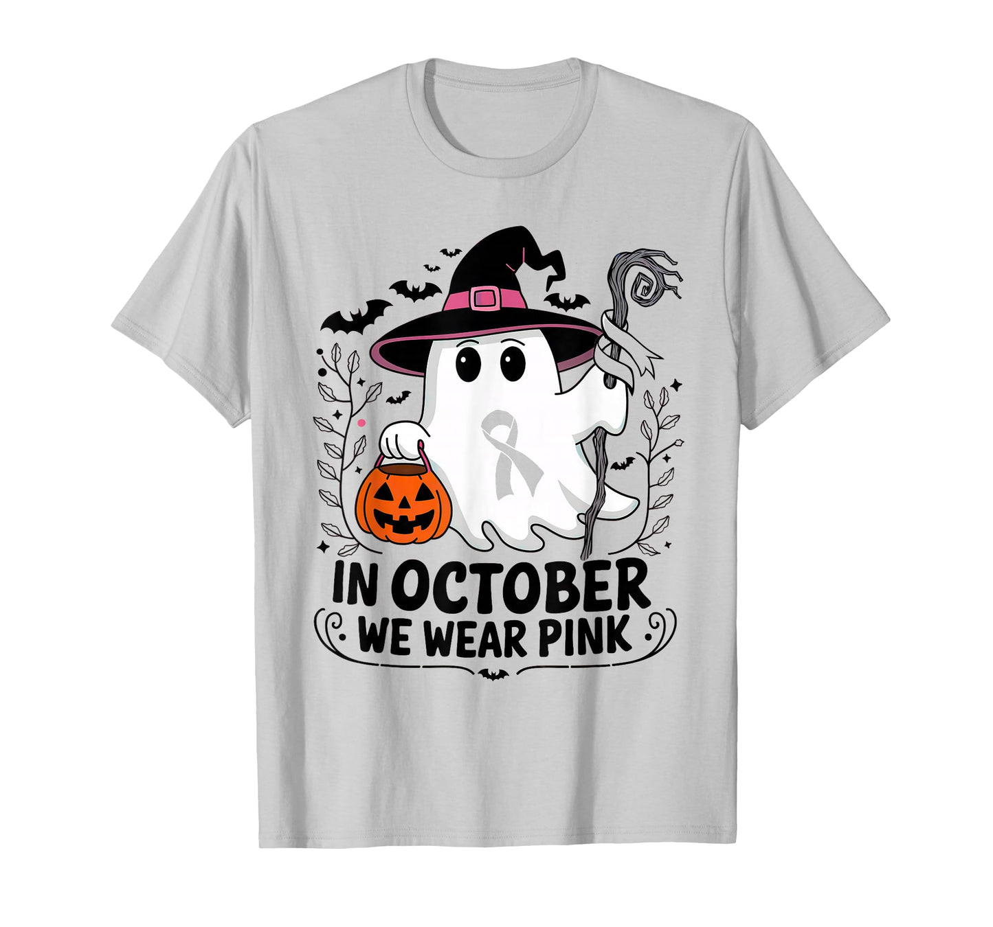 In October We Wear Pink Breast Cancer Awareness Halloween T-Shirt