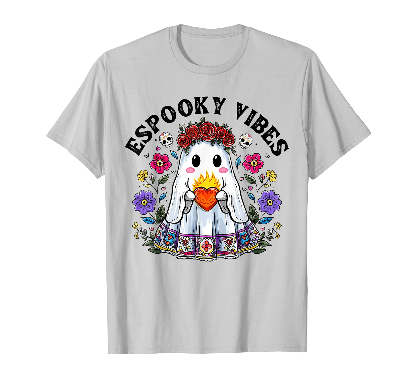 Spooky Mexican Conchas Floral Ghost Espooky Vibes Halloween T-Shirt