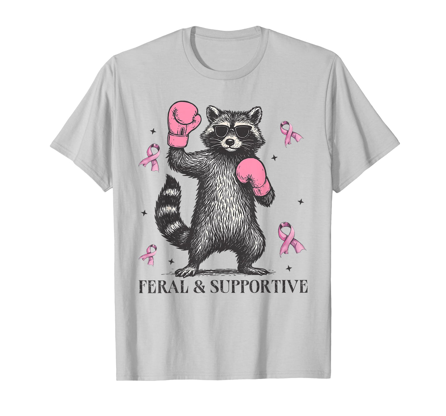 Feral and Supportive Breast Cancer Support Squad Raccoon T-Shirt