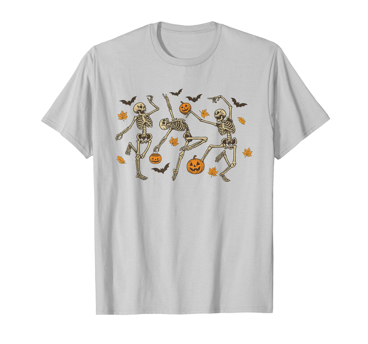 Dancing Skeletons with Pumpkins and Autumn Leaves T-Shirt