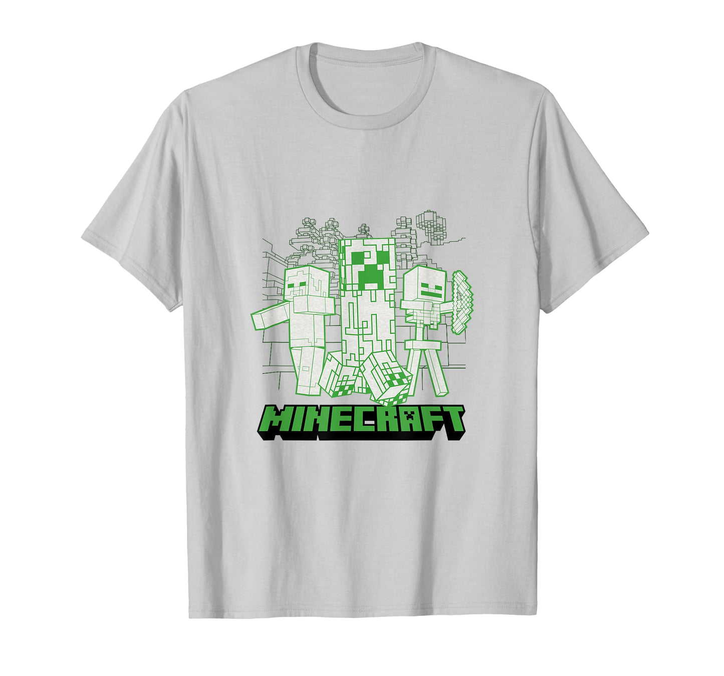 Minecraft Creeper Zombie Skeleton with Pixel Outline T-Shirt
