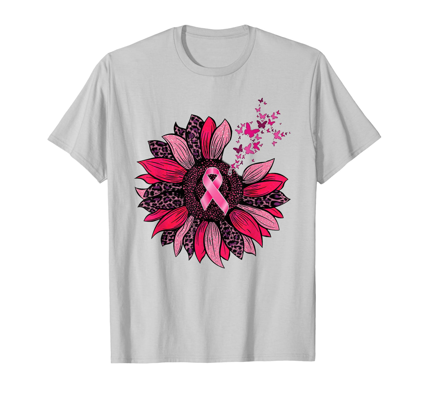 Breast Cancer Awareness Butterfly Sunflower Pink Ribbon T-Shirt