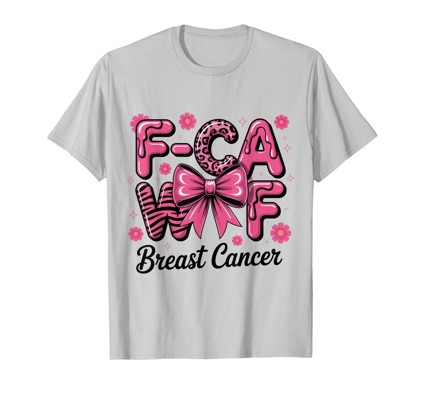 F-Caw-F Stacked Pink Bow Breast Cancer Awareness Design T-Shirt