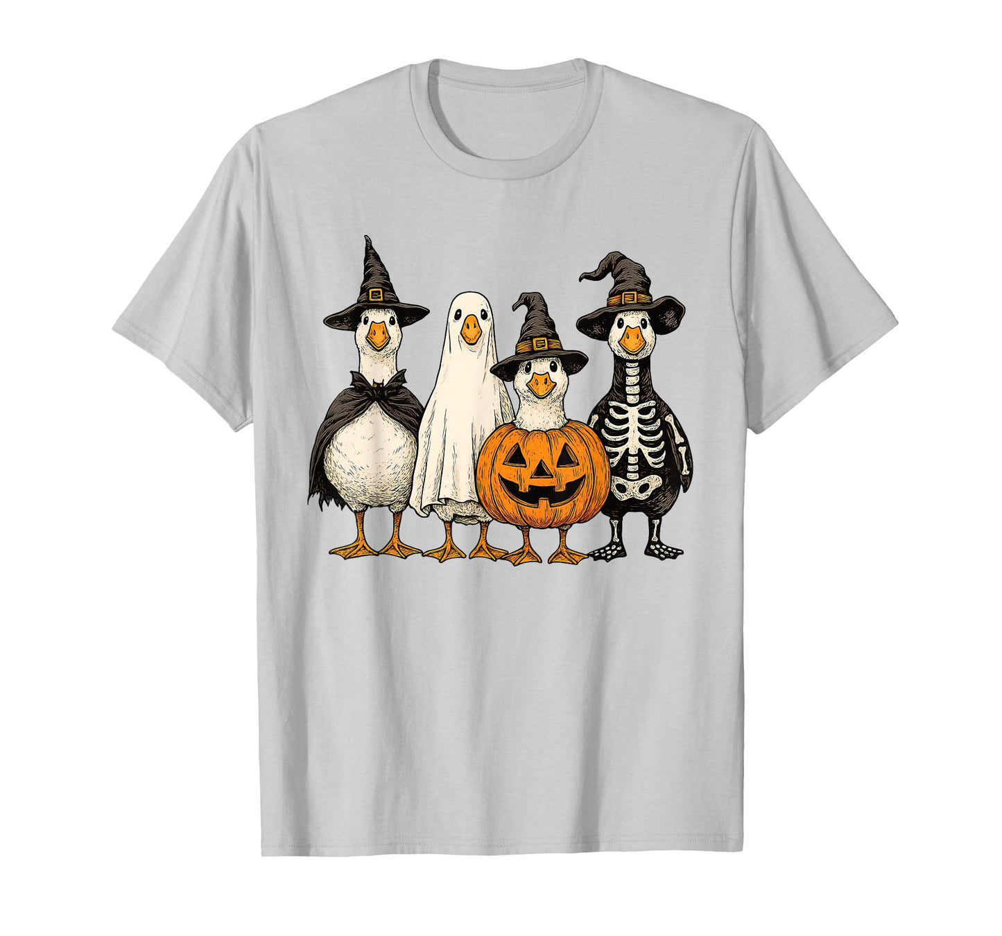 Funny Halloween Goose Ghost Pumpkin Skeleton Witch Costume T-Shirt