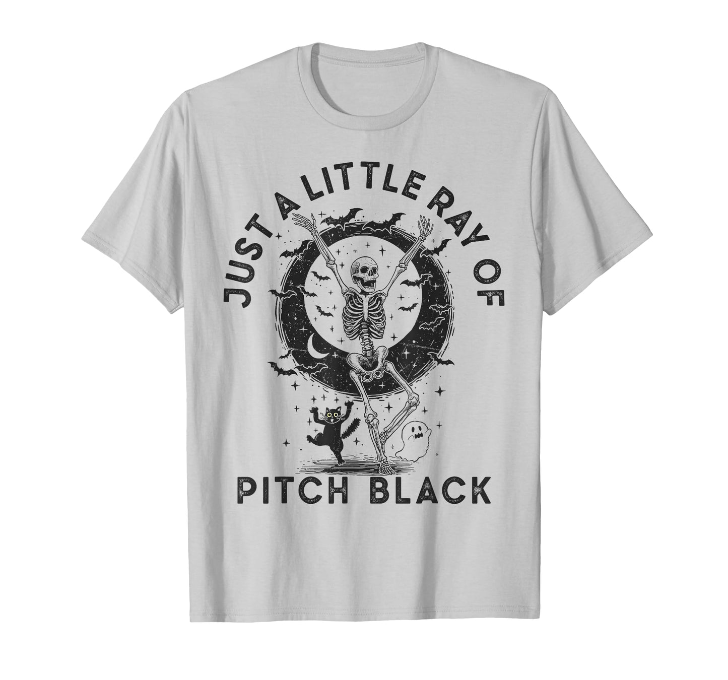 Just A Little Ray Pitch Black Skeleton Black Cat Halloween T-Shirt