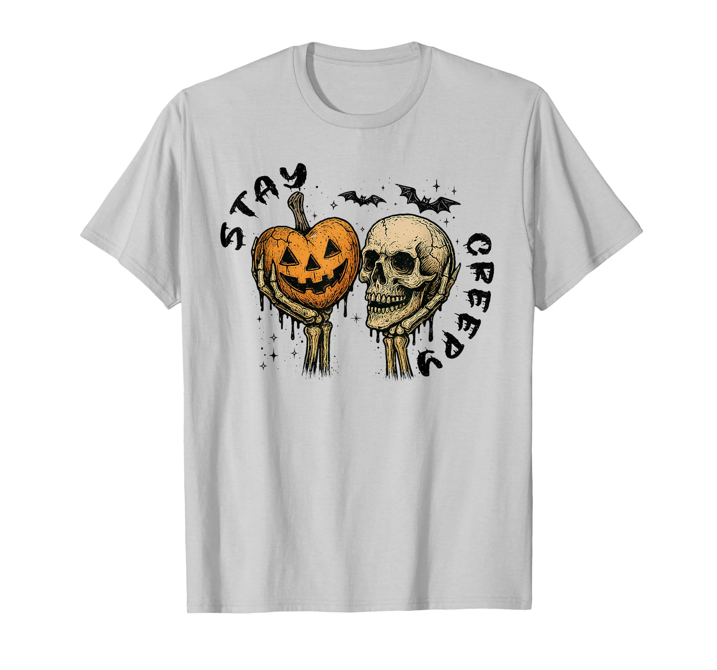 Stay Creepy Retro Dripping Heart Halloween Skeleton Spooky T-Shirt