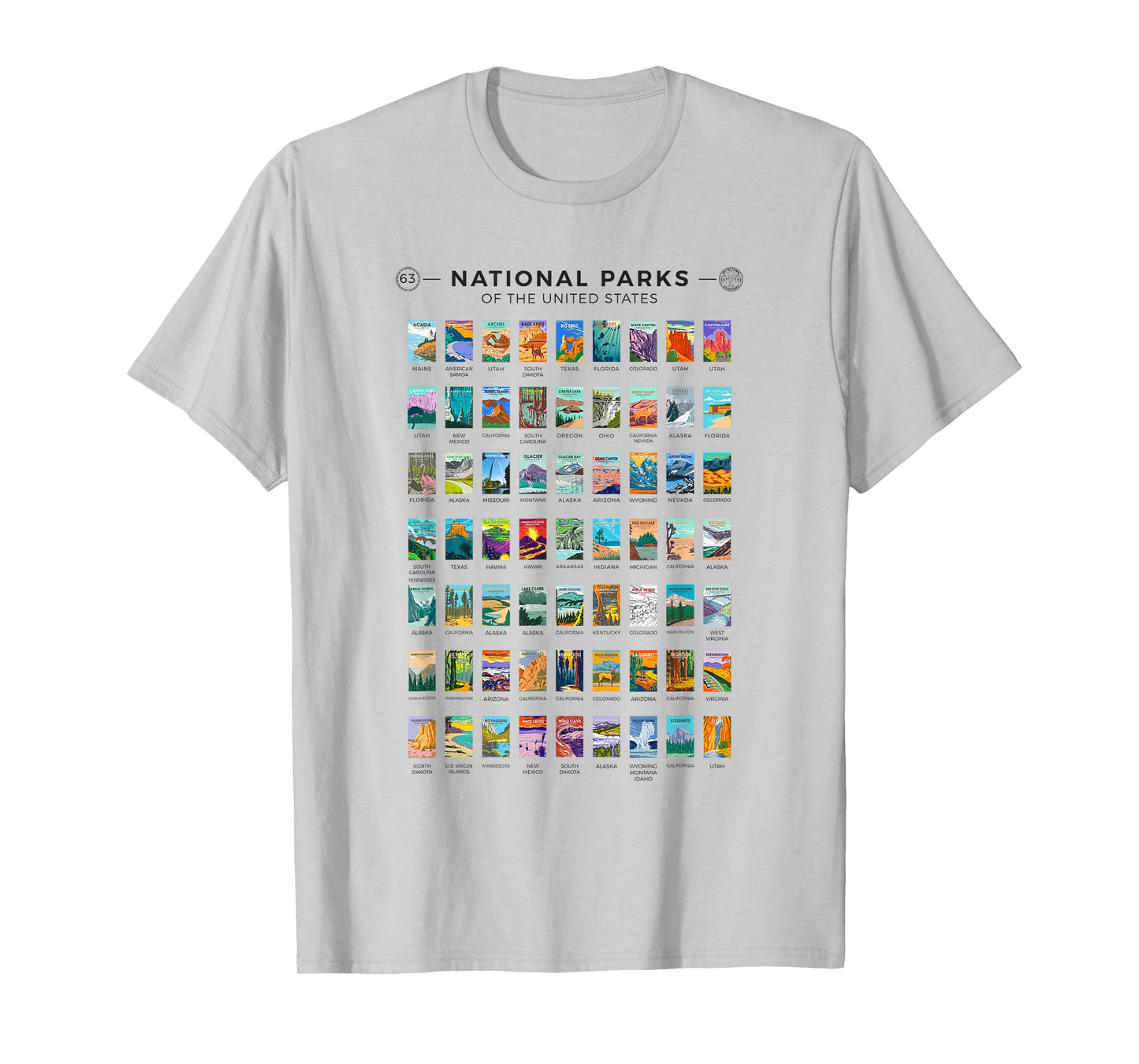 All 63 National Parks Of The United States Vintage Art List T-Shirt