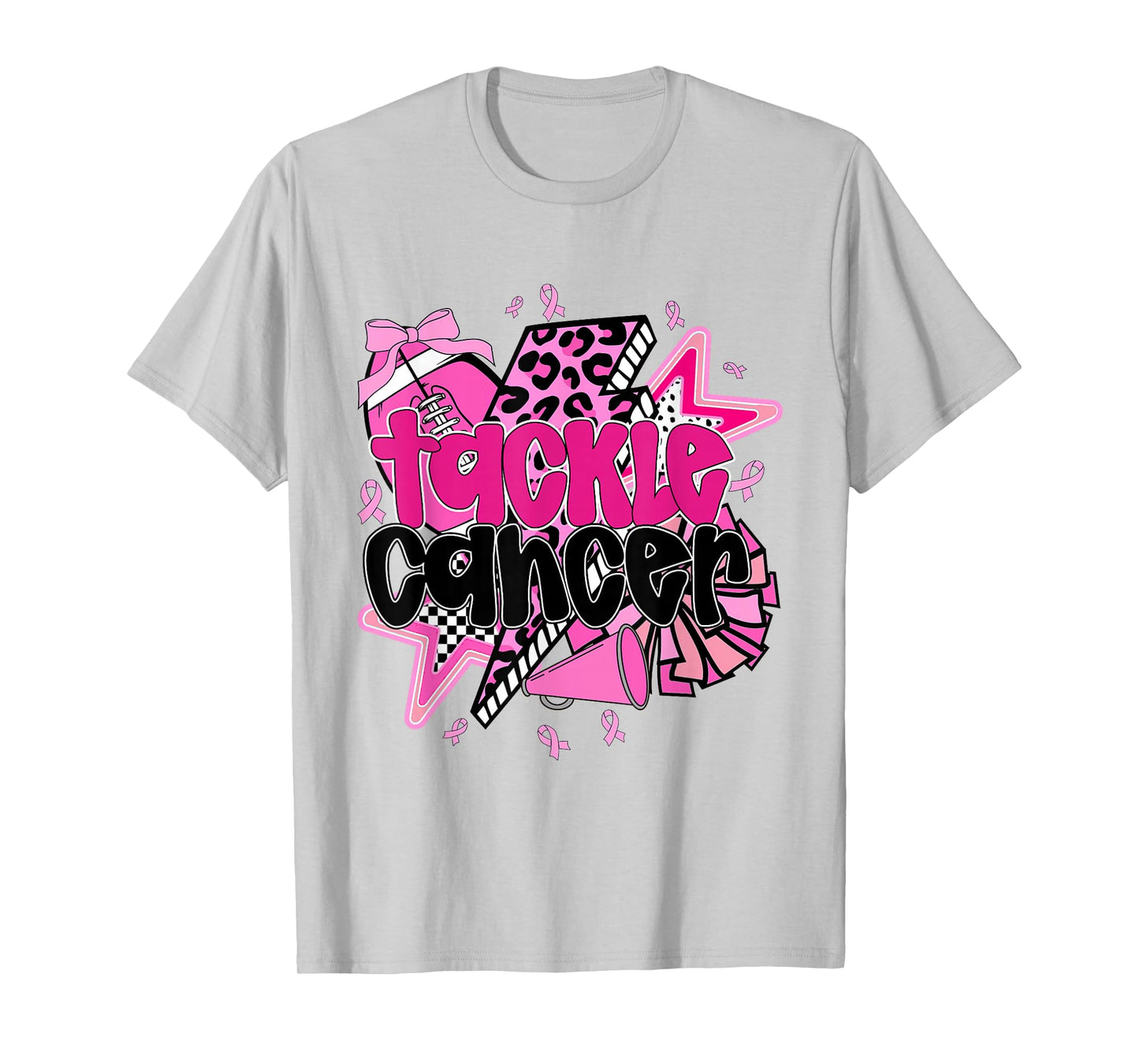 Tackle Cancer Football Breast Cancer Coquette Pink Ribbon T-Shirt