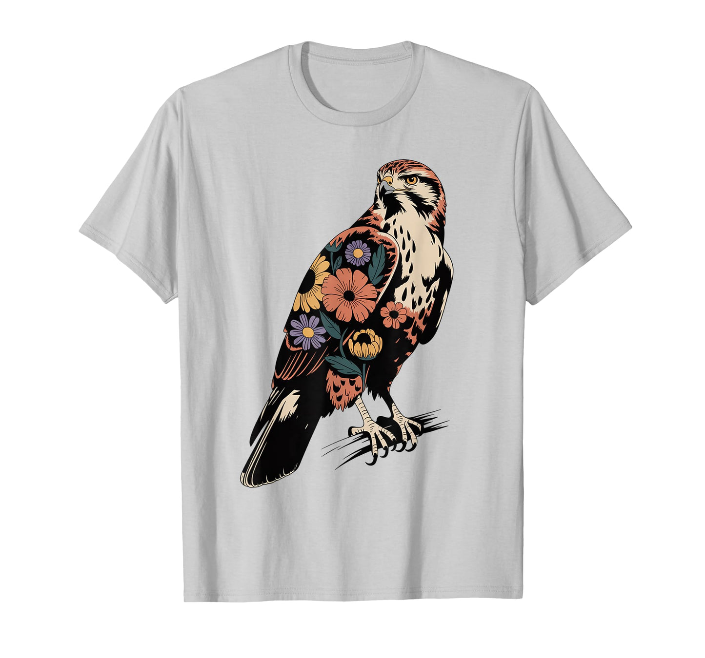 Floral Hawk Bird Camping Outdoor Nature Enthusiasts Kids T-Shirt