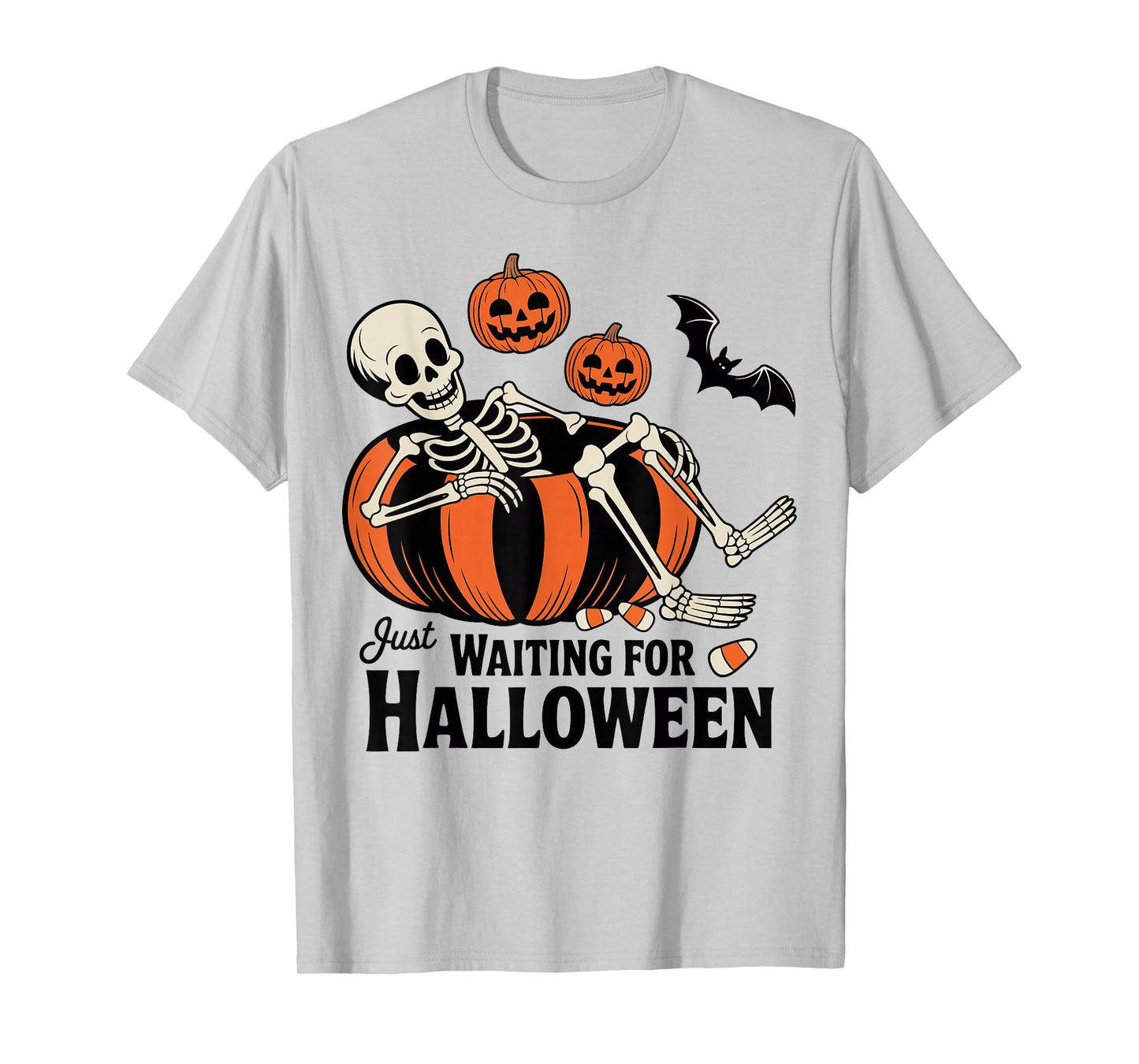 Just Waiting for Halloween Skeleton Spooky Summerween T-Shirt