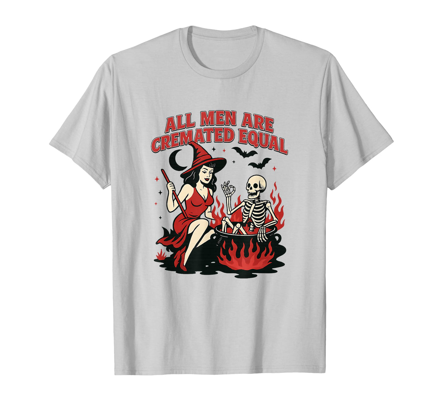 Witch and Skeleton Halloween Funny Cremation Graphic T-Shirt