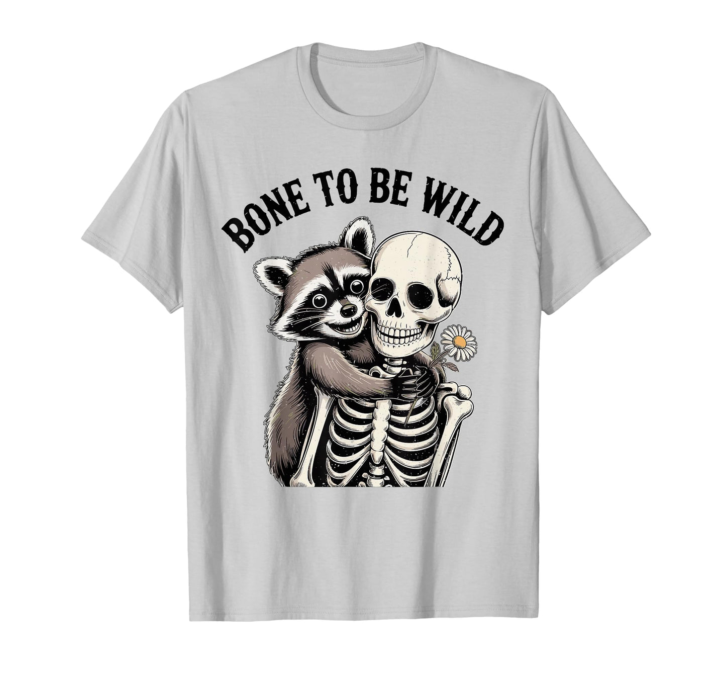 Funny Raccoon Hugging Skeleton Halloween Costume T-Shirt