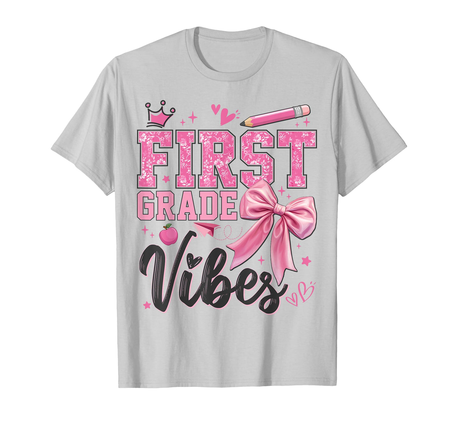 1st First Grade Vibes Back To School Coquette Teacher Girl T-Shirt