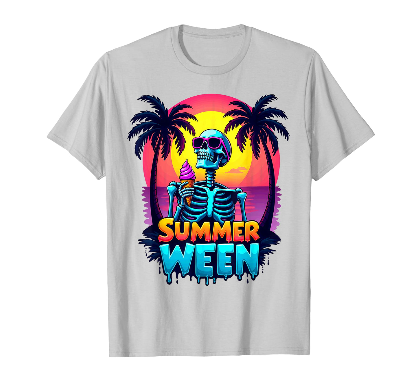 Summer Vacation Tropical Beach Skeleton Happy Summerween T-Shirt
