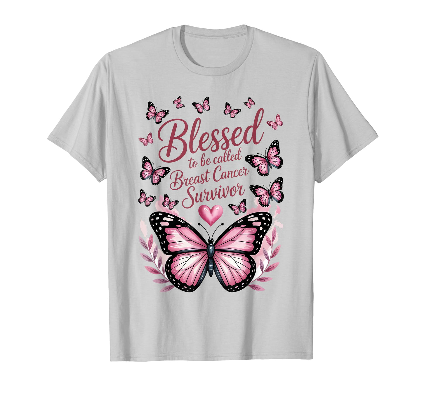 Blessed To Be Called Breast Cancer Survivor Pink Butterfly T-Shirt