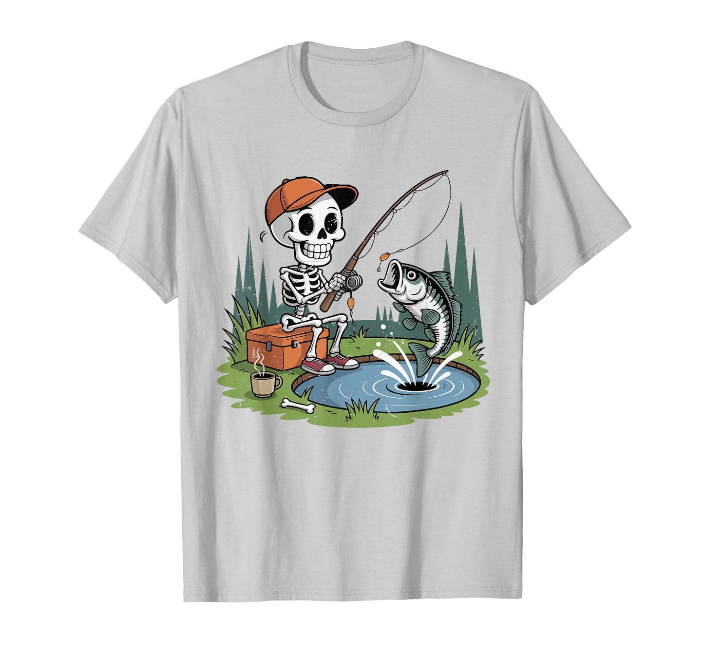 Youth Skeleton Fishing Halloween Costume Funny Bass Fish Boy T-Shirt
