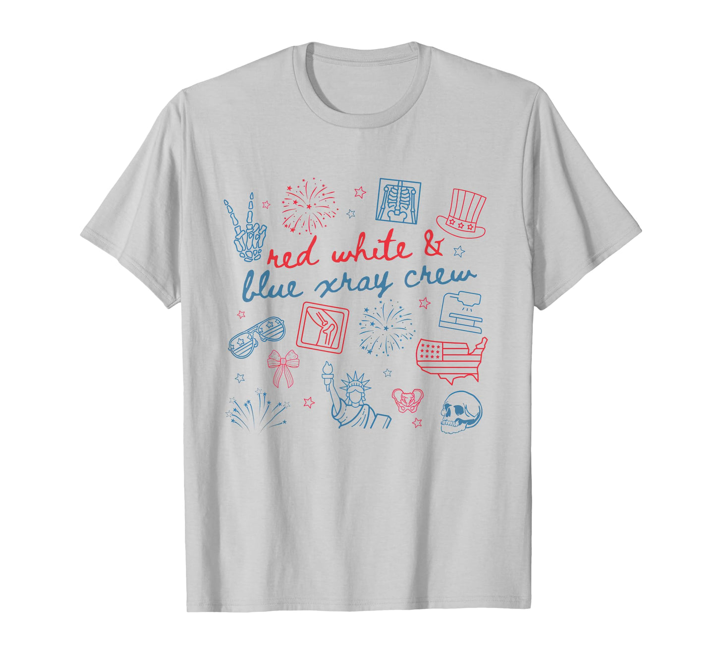 Women Red White Blue Xray Crew 4th of July Radiology USA T-Shirt
