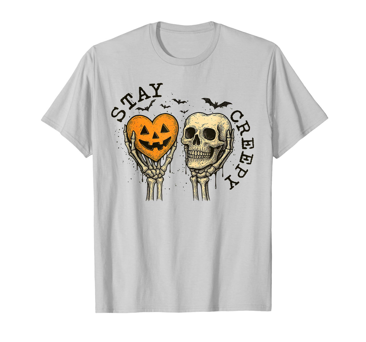 Stay Creepy, Skeleton Hand Spook, Retro Drip Heart Halloween T-Shirt
