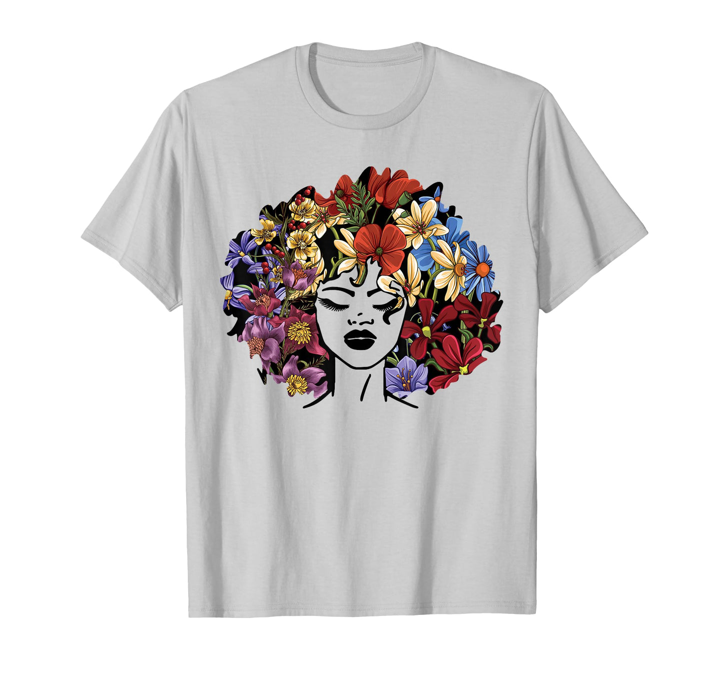 Juneteenth Women Black History Gift Afro Flower Hair T-Shirt