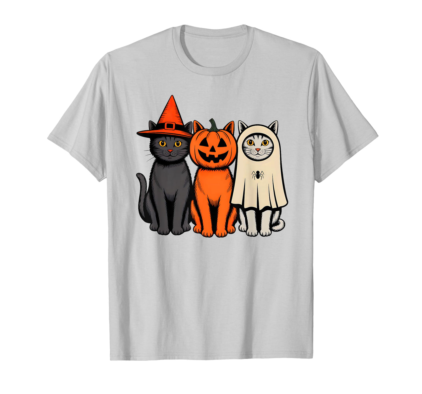 Cute Ghost Halloween Black Cat Witch Hat Pumpkin Women Girls T-Shirt