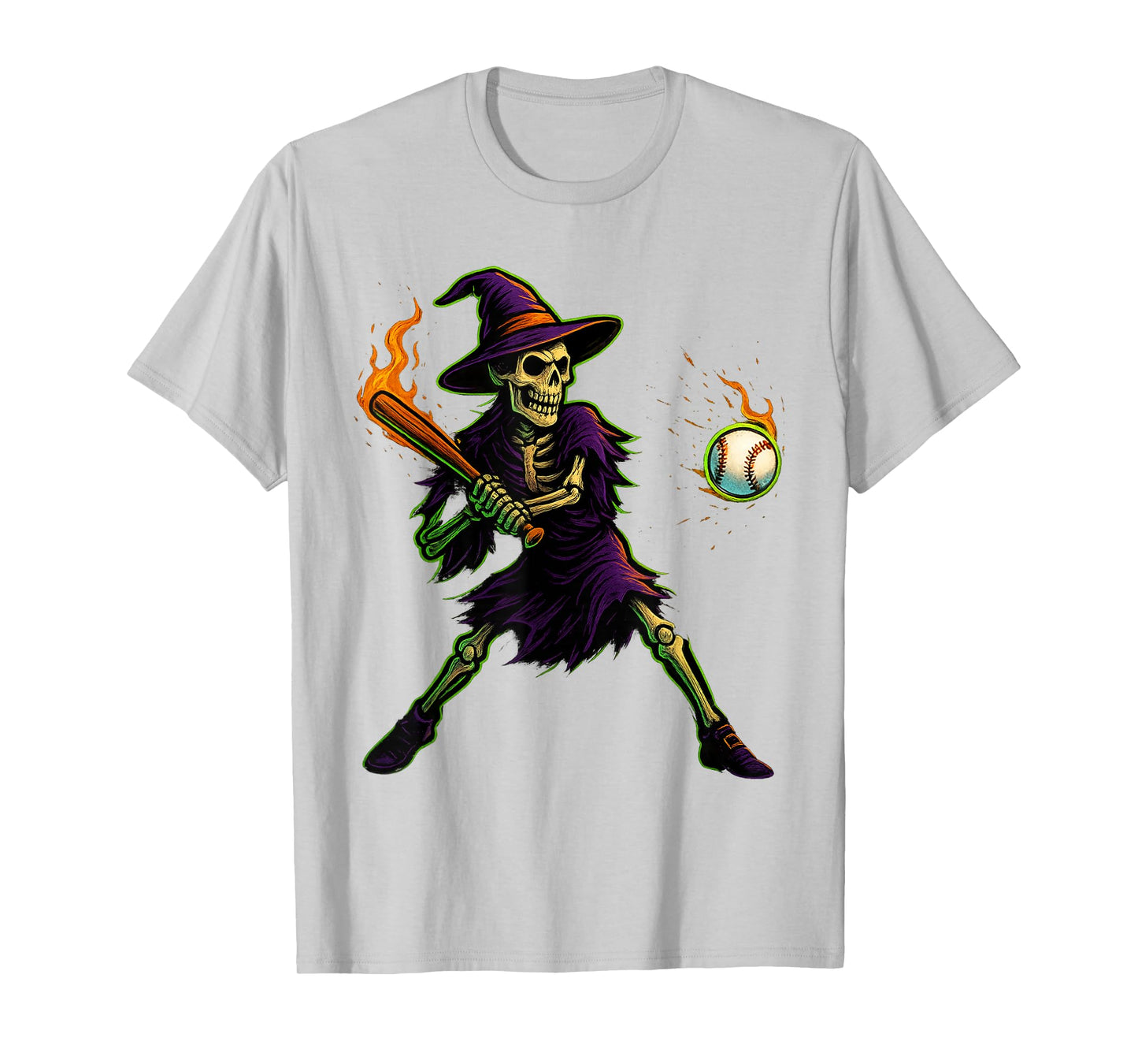 Funny Spooky Skeleton Halloween Skeleton Batting Baseball T-Shirt