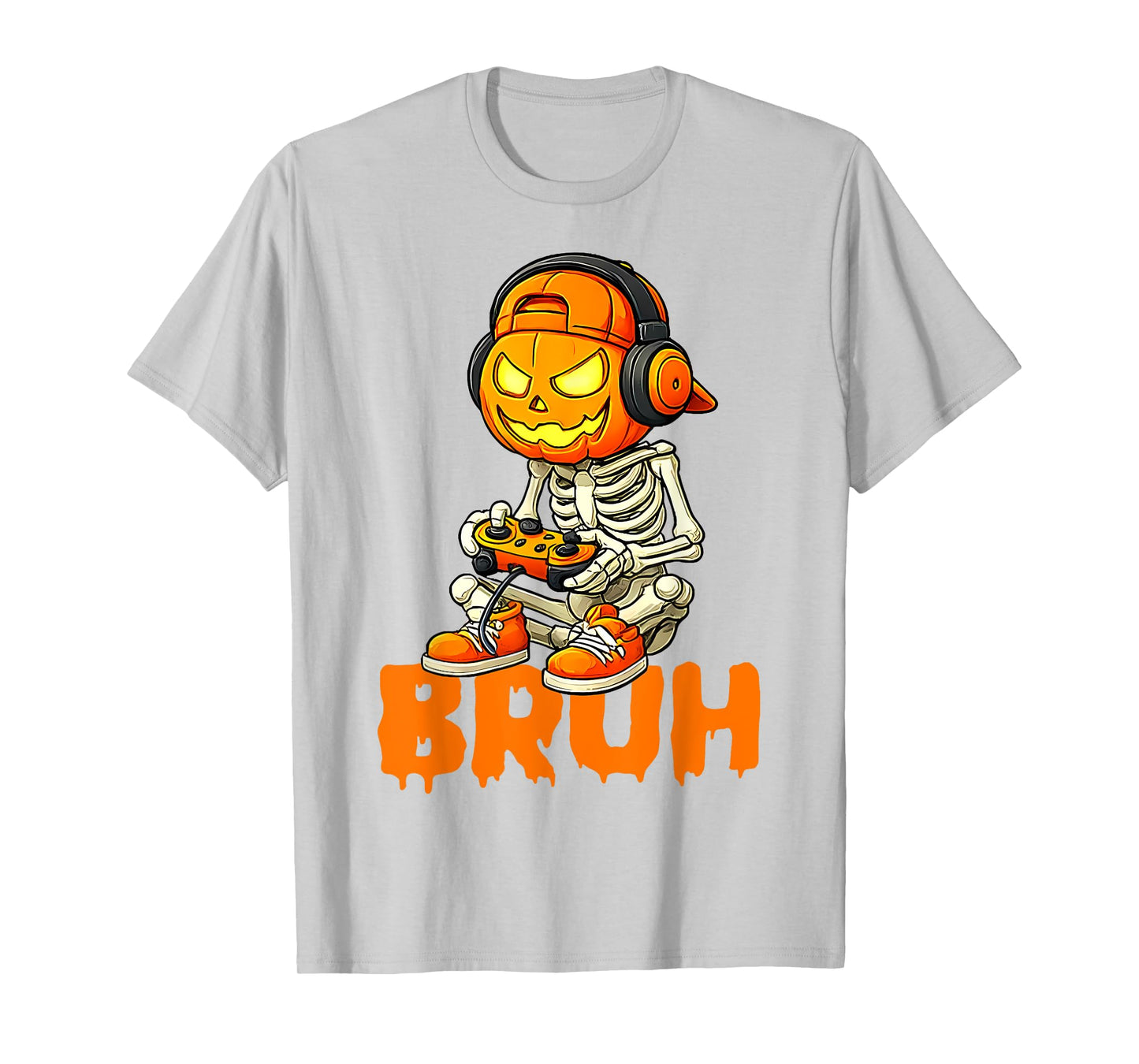 Bruh Halloween Boys Kids Gamer Mens Skeleton Video Gaming T-Shirt