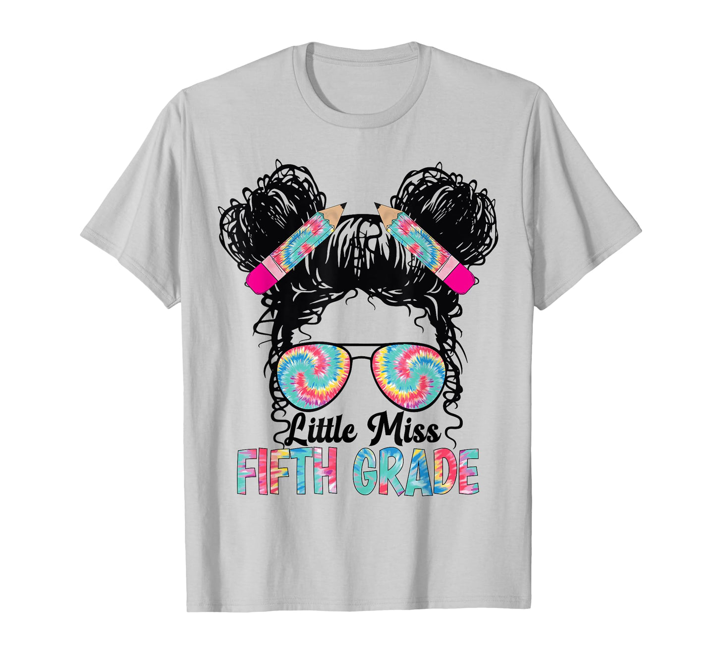 Little Miss Fifth 5th Grade Girls Back To School Messy Bun T-Shirt