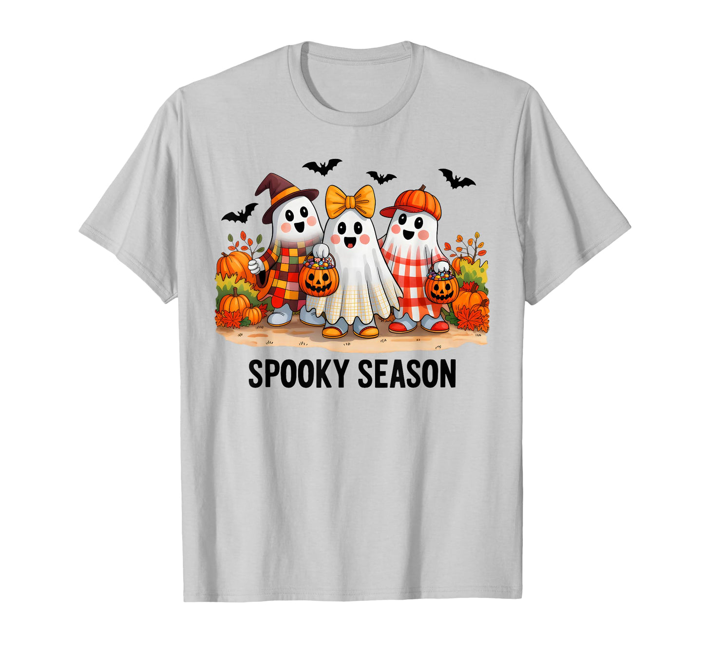 Spooky Season Floral Ghost Pumpkin Bow Halloween Costume T-Shirt