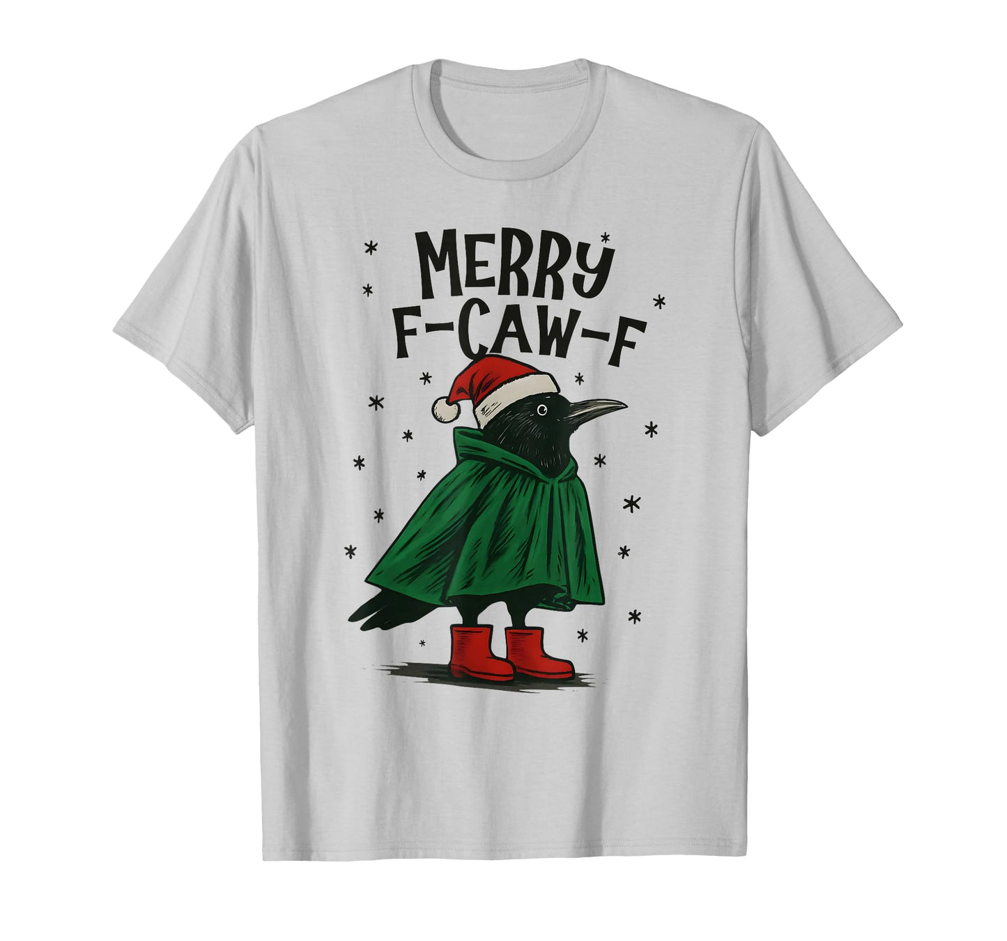 Funny Christmas F-Caw-F Holiday Cute Black Bird Santa Hat T-Shirt