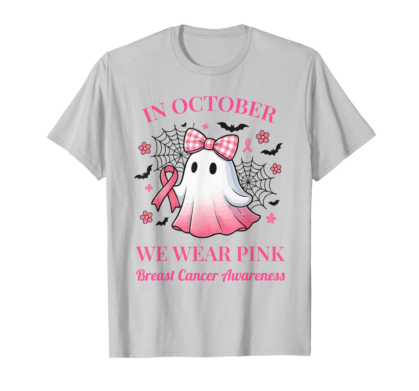 in October We Wear Pink Ghost Breast Cancer Awareness T-Shirt