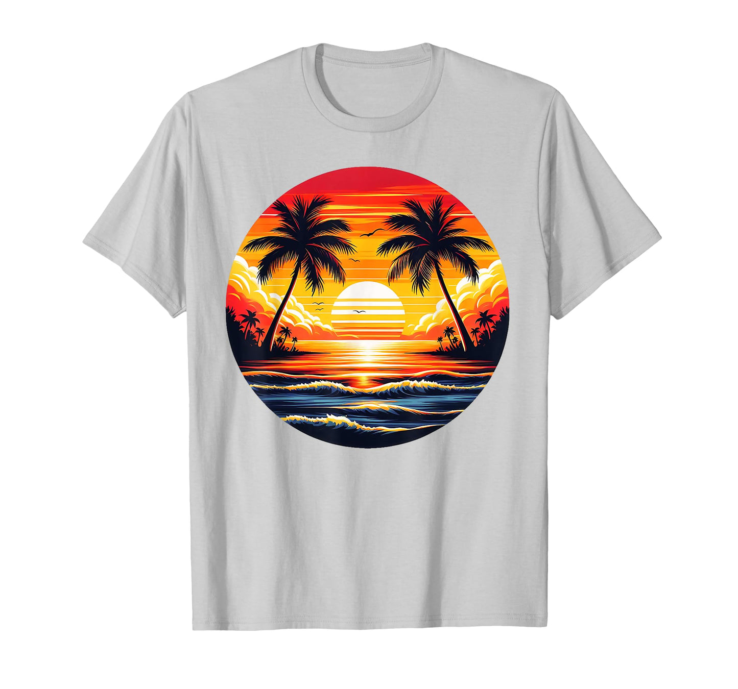Vintage Beach Sunset Palm Tree 70s 80s Summer Vacation Retro T-Shirt