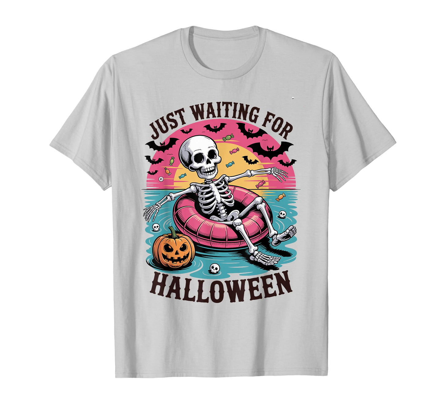 Just Waiting for Halloween Costume Summerween Skeleton Funny T-Shirt